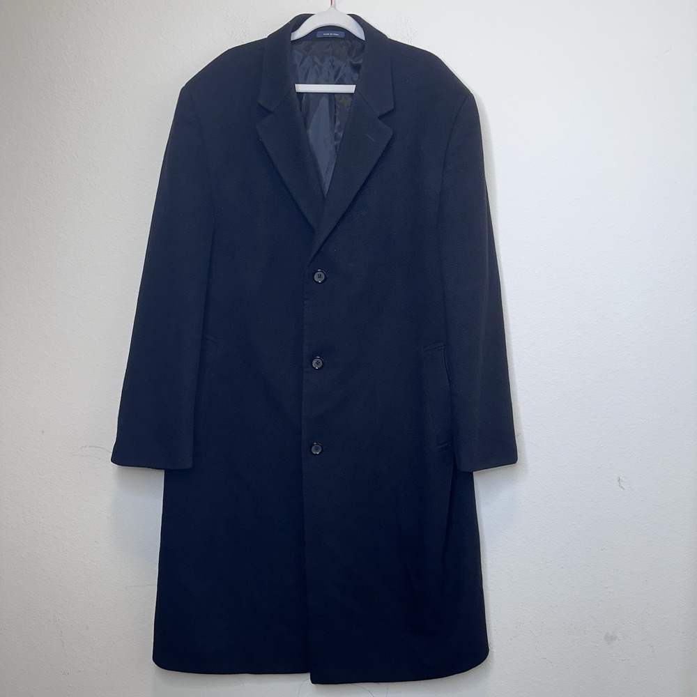 VTG Ralph Lauren Mens Black Charcoal Wool Cashmere Overcoat 35" Long Amicale 44R